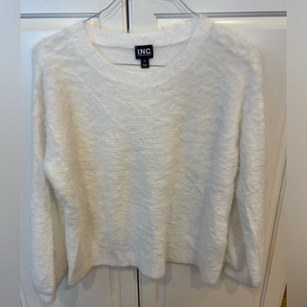 INC Cream/white fuzzy sweater size XL.